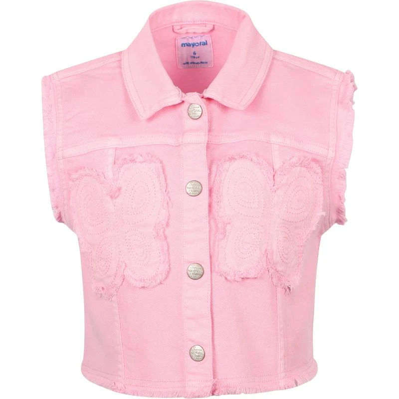 Mayoral Appliqued butterflies denim vest in pink 1