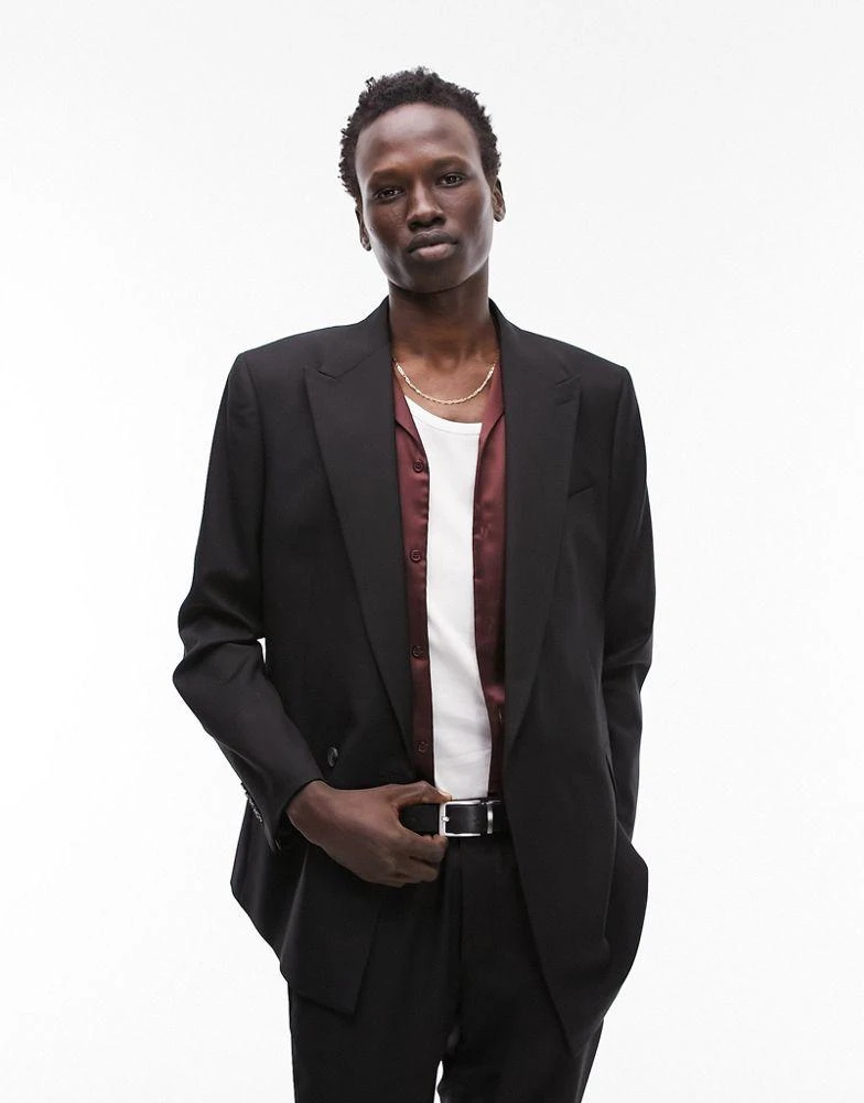 Topman Topman slim warm handle wrap suit jacket in black 1