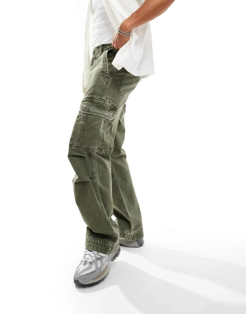 Abercrombie & Fitch Abercrombie & Fitch baggy reissue twill cargo trousers in olive green 5