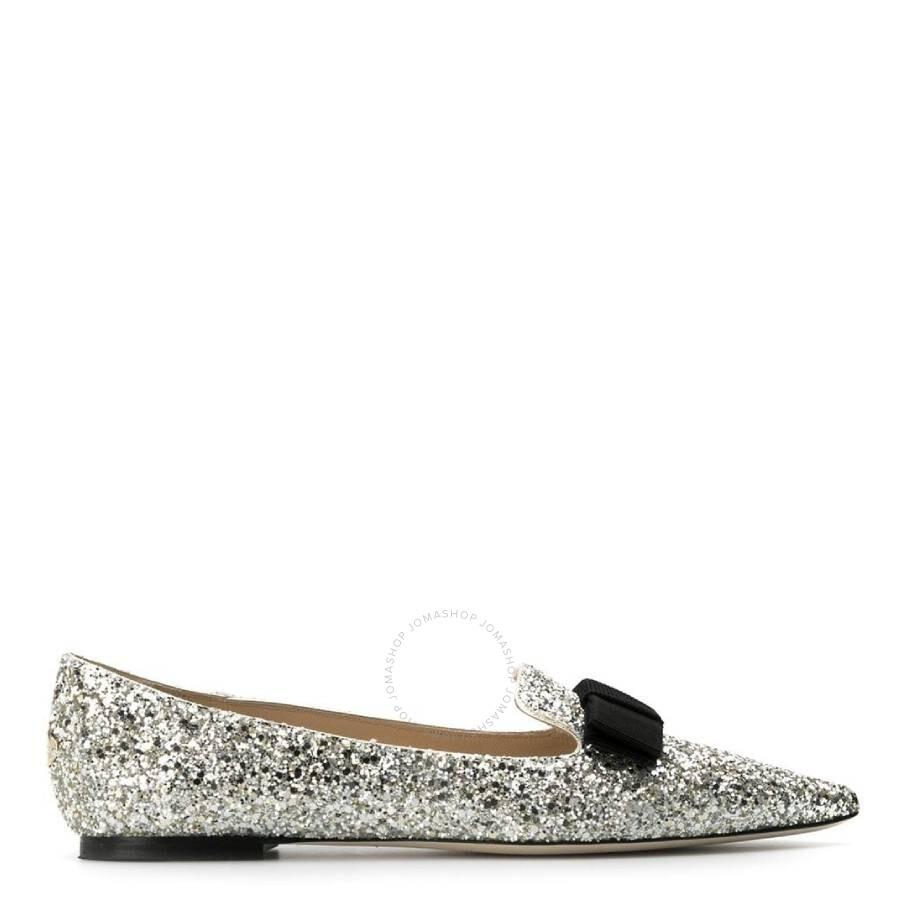 Jimmy Choo Champagne Gala Coarse Glitter Bow Flats