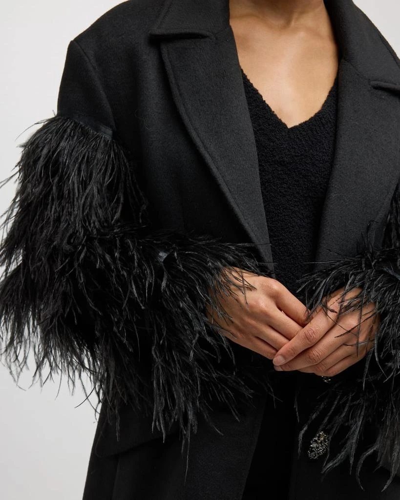 Cinq a Sept Ali Feather-Sleeve Long Wool-Blend Coat 5