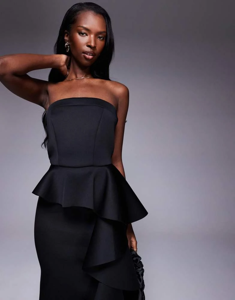 strapless peplum dress black Strapless Black Corset Chiffon Peplum Dress main image 1