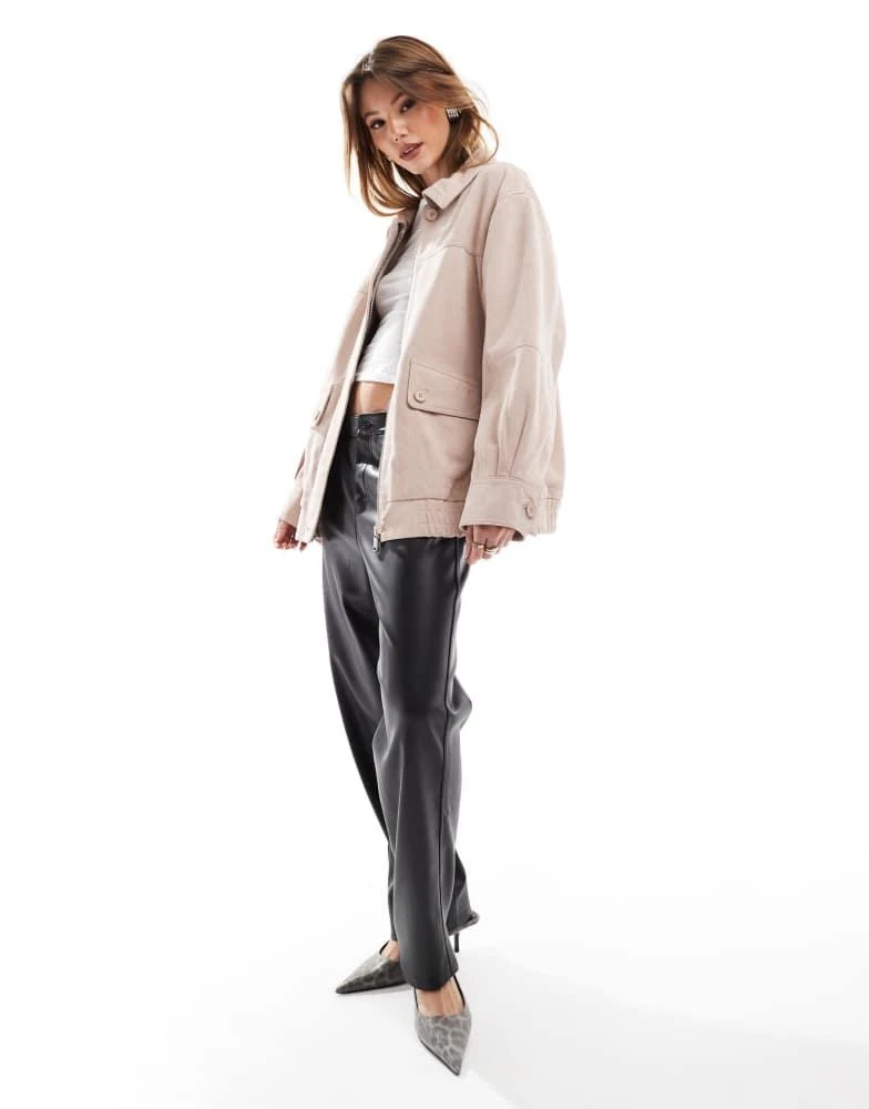 ASOS ASOS DESIGN real suede oversized bomber in dusty pink 2