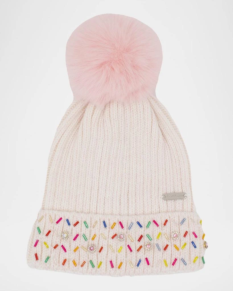 Girl's Crystalized Beanie with Faux Fur Pom Pom – On Sale Now with