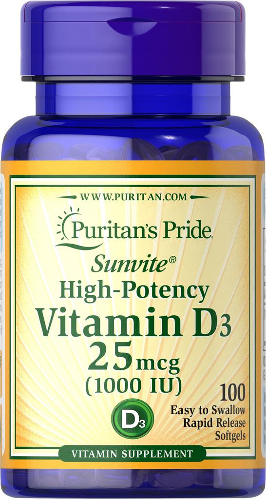 Puritan's Pride Vitamin D3 25 mcg (1000 IU) 100 softgels