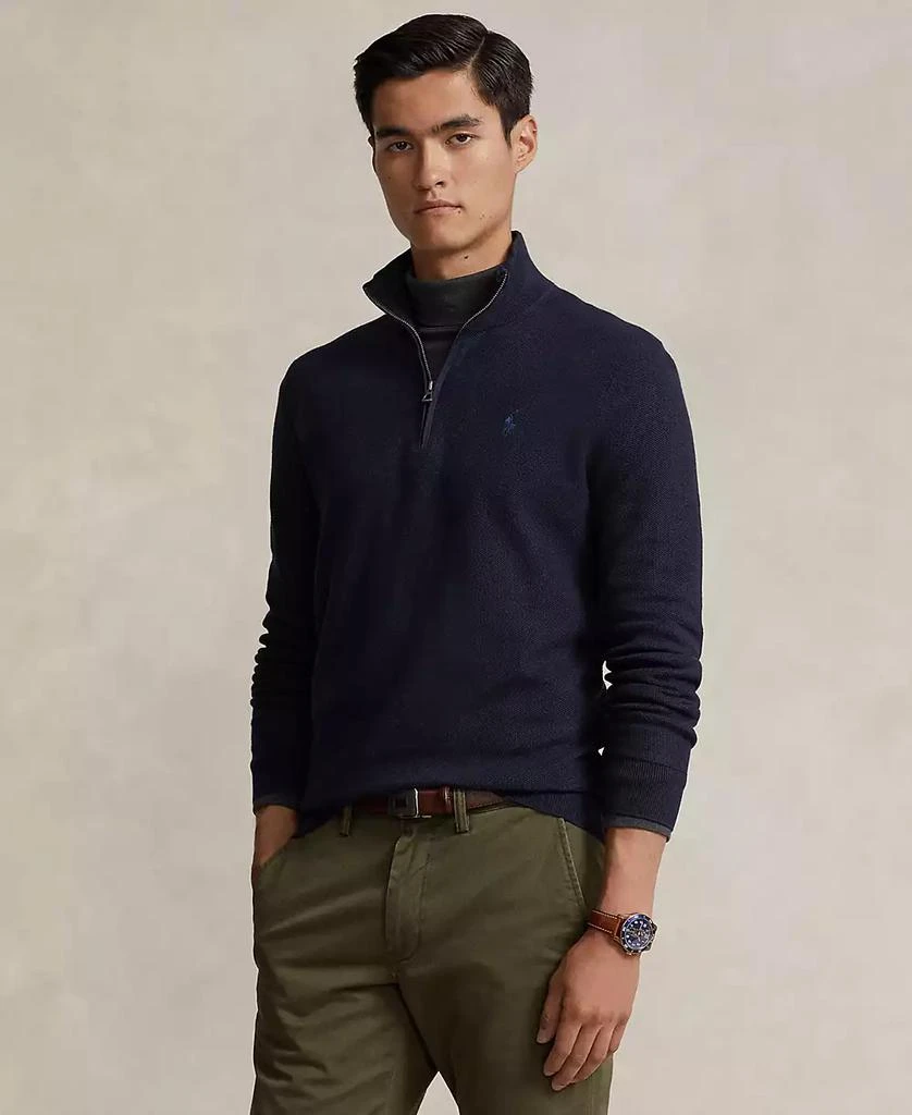 Ralph Lauren Men's Mesh-Knit Cotton Quarter-Zip Sweater 1