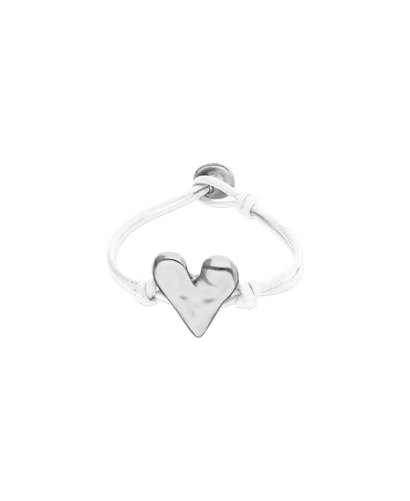 UNOde50 White Leather Bracelet with Heart Shaped Sterling Silver Plated Detail