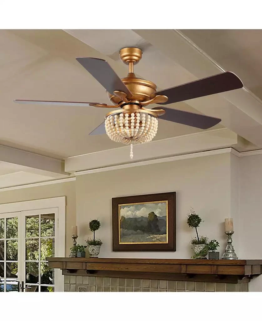 JONATHAN Y Erin 52" 3-Light Rustic Farmhouse Iron, Wood Bead Mobile-App, Remote-Controlled LED Ceiling Fan 8
