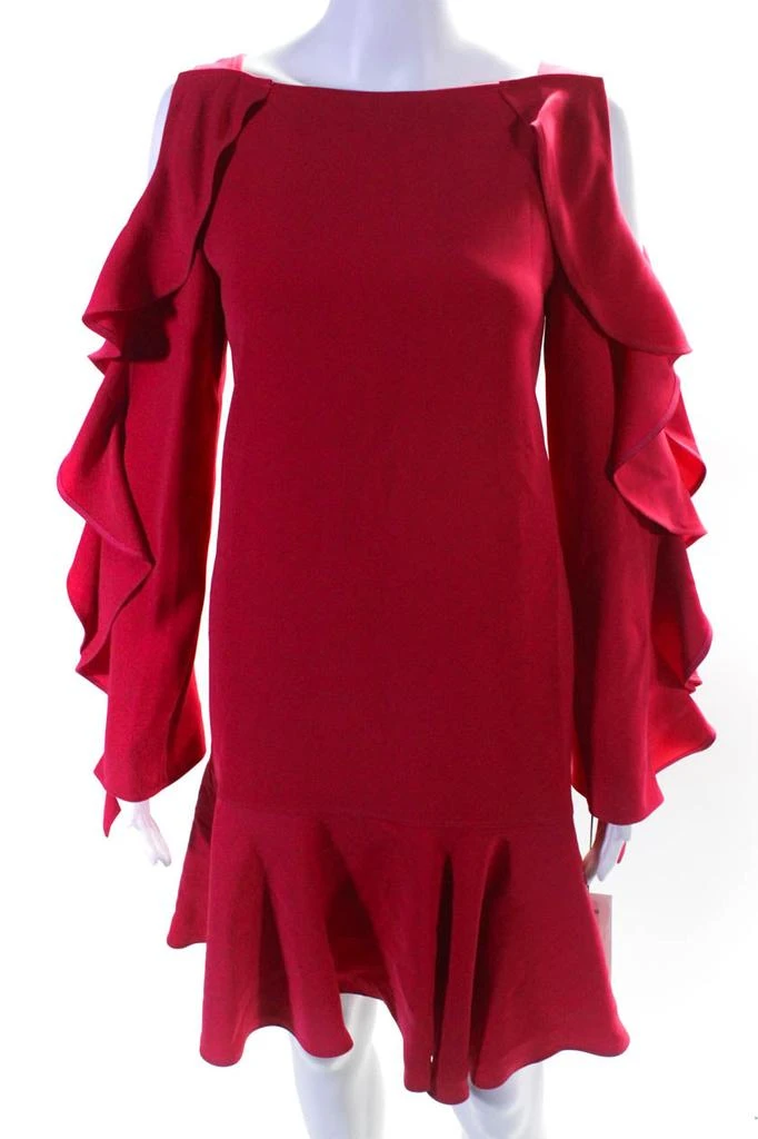 Adeam Womens Long Sleeve Ruffle Dress Fuchsia 1