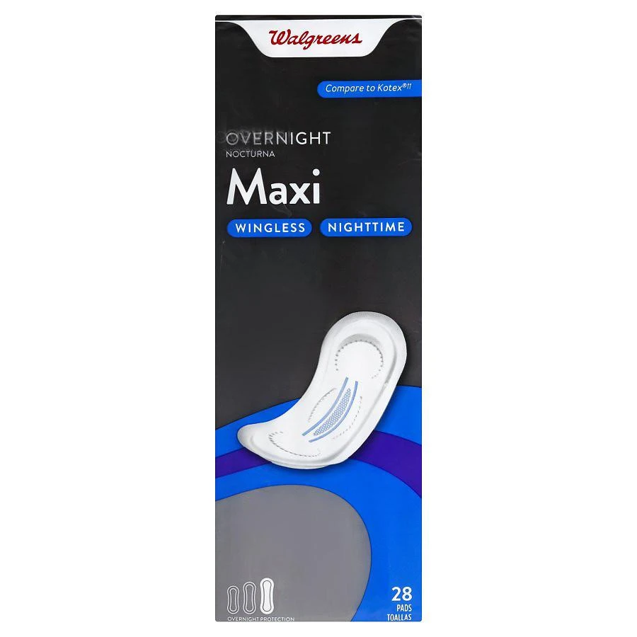 Walgreens Maxi Pads, Overnight, Wingless Unscented, (28 ct) 1