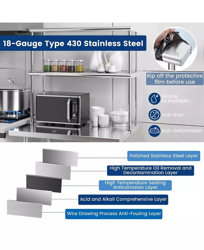 SUGIFT 36 x 12 Inch Kitchen Stainless Steel Overshelf with Adjustable Lower Shelf 5