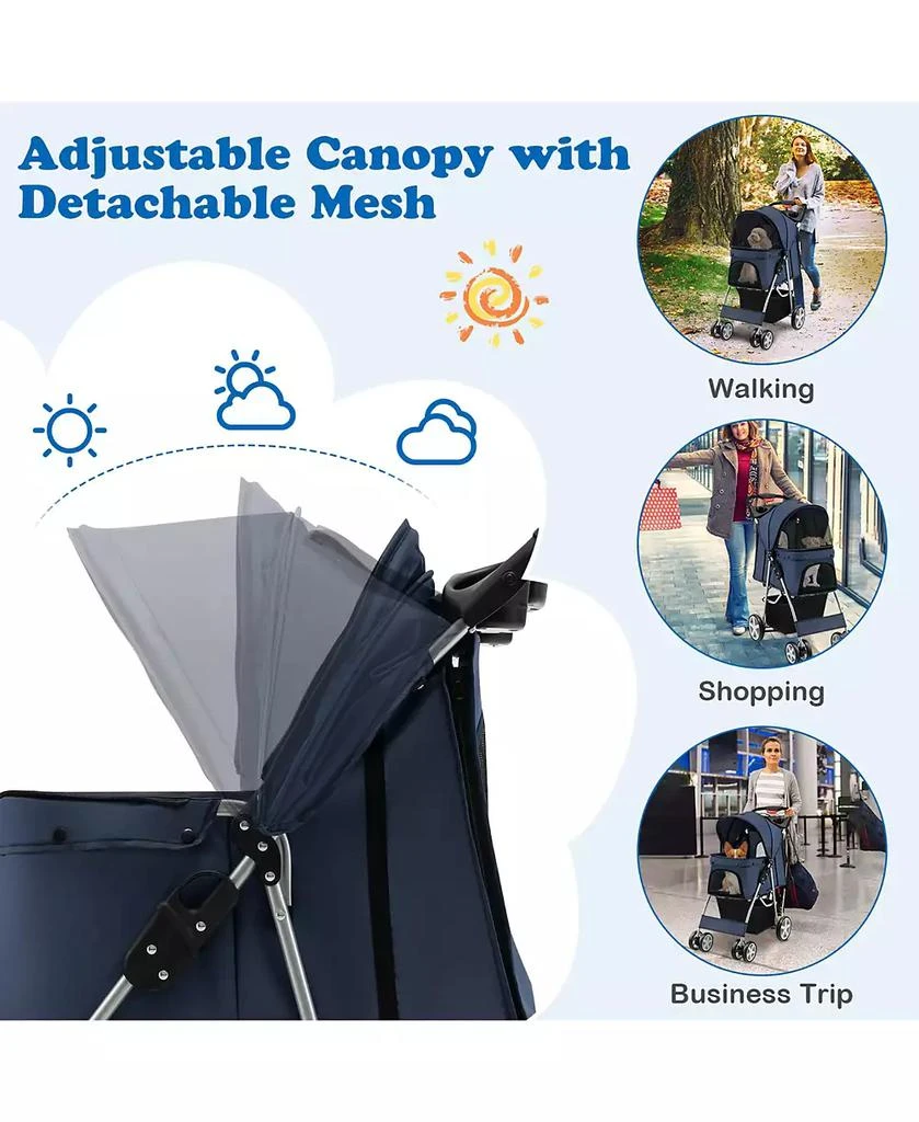Gymax Folding Pet Stroller 4-Wheel Pet Travel Carrier w/Storage Basket 9