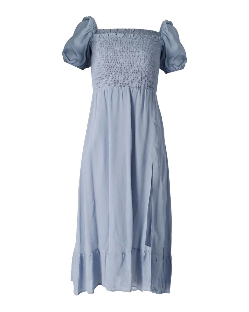 Reformation Smocked Puff Sleeve Dress in Light Blue Viscose 1