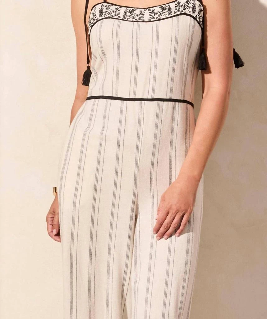 Tribal Embroidered Tassel Straps Jumpsuit In Cream/black 4
