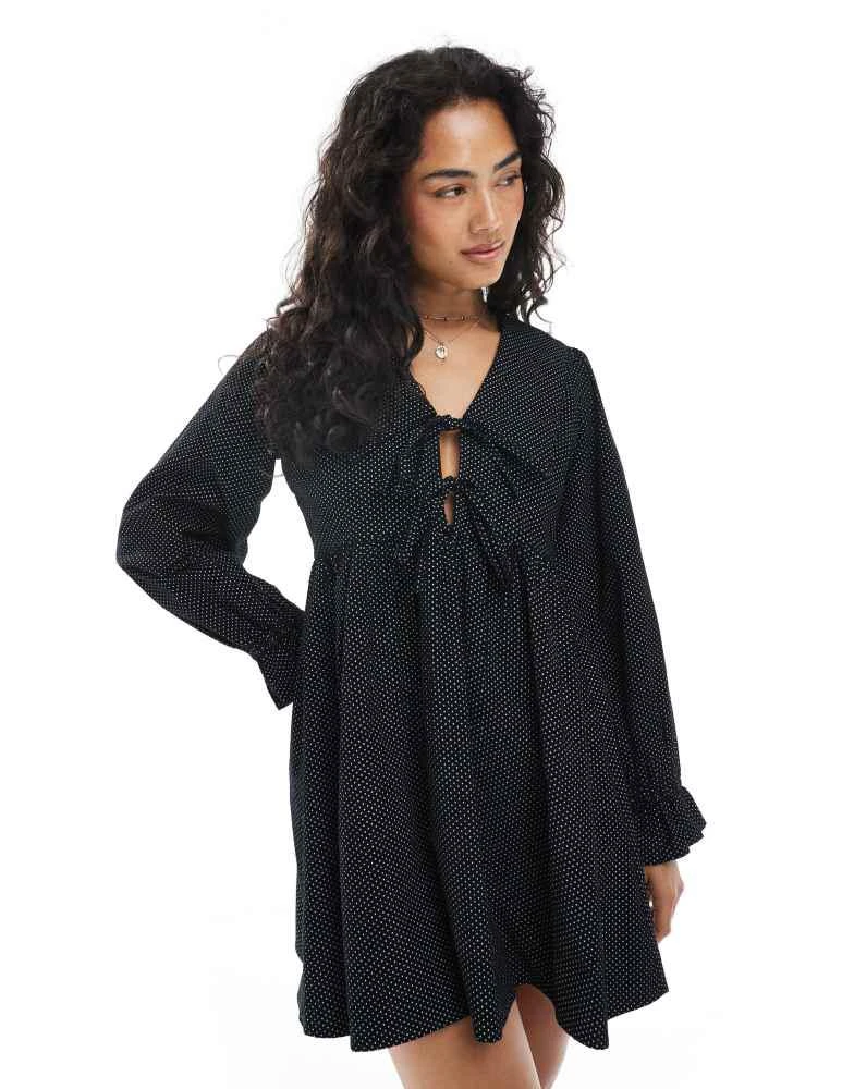 Wednesday's Girl Wednesday's Girl collar detail mini dot cord smock dress in Black - Black - XS - UK 8 Wednesday's Girl Wednesday's Girl collar detail mini dot cord smock dress in Black - Black - XS - UK 8
