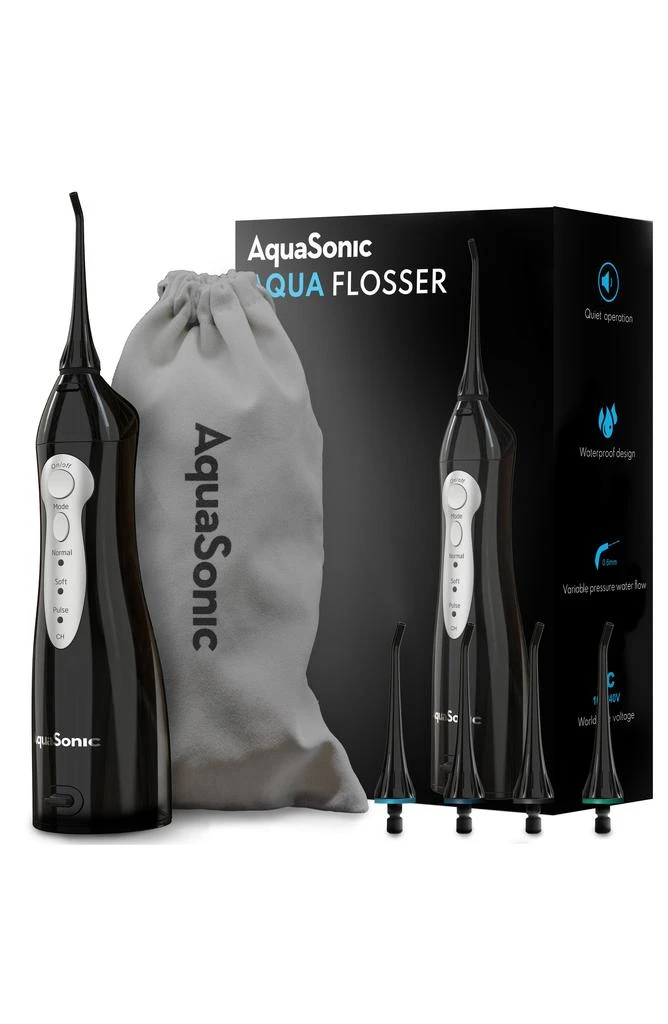 AquaSonic Black Series Toothbrush & Black Aquaflosser Bundle 6