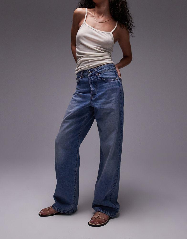 Topshop Topshop mid rise loose fit straight jean in mid blue