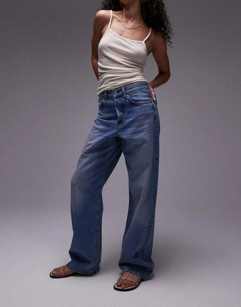 Topshop Topshop mid rise loose fit straight jean in mid blue 1