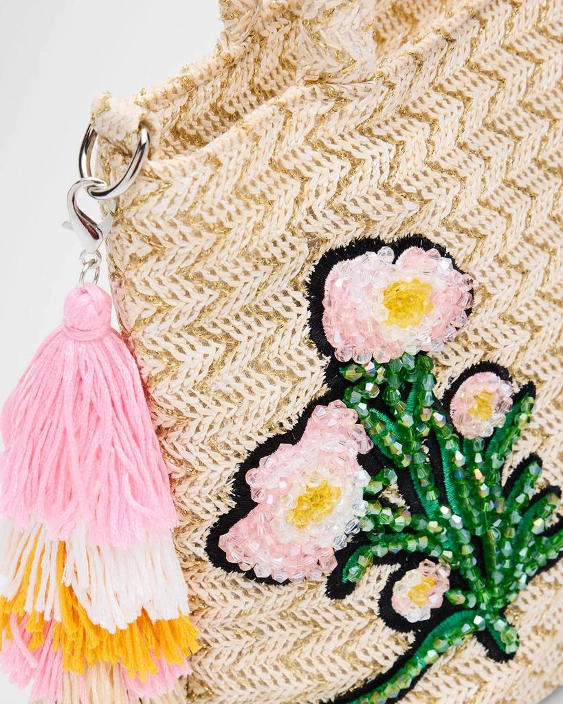 Bari Lynn Kid's Floral Embroidered Raffia Tote Bag with Tassel 5