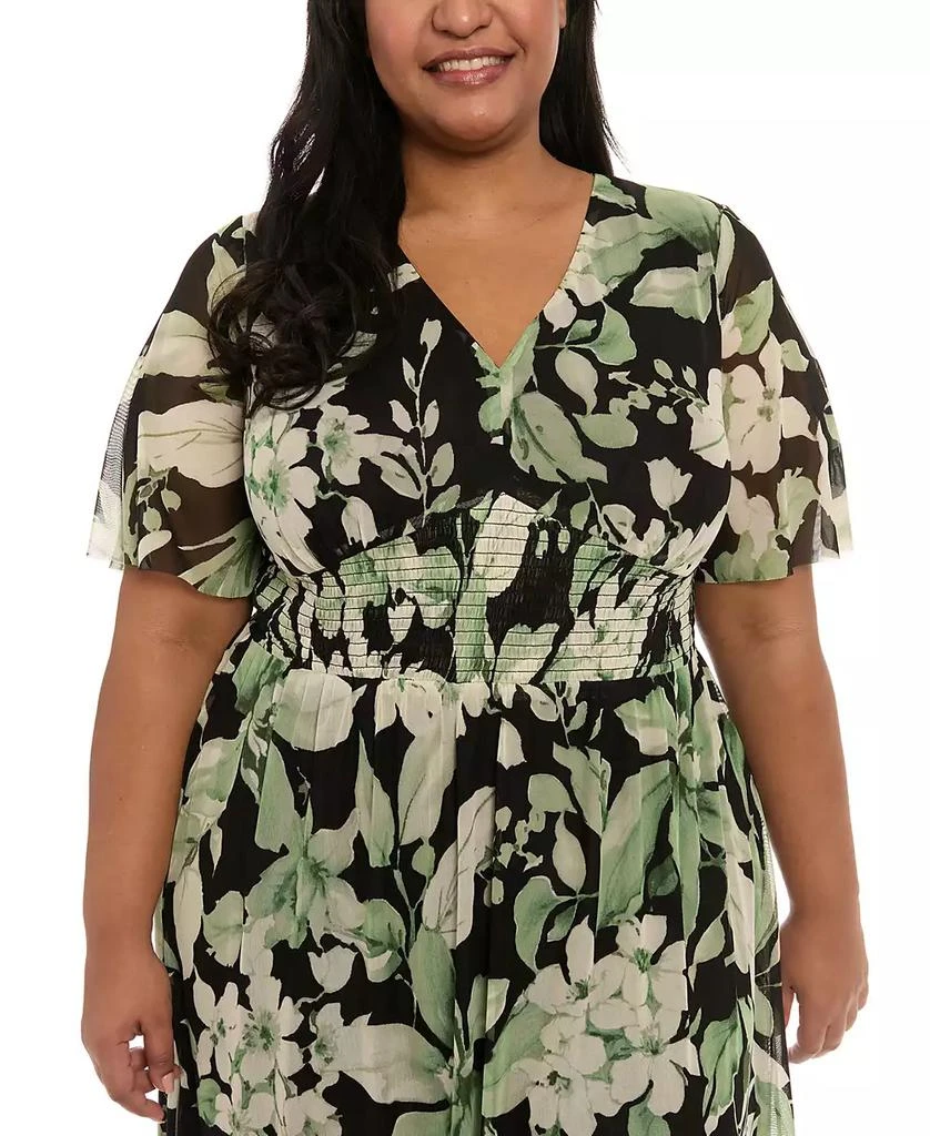 London Times Plus Size Floral-Print Smocked Maxi Dress 4