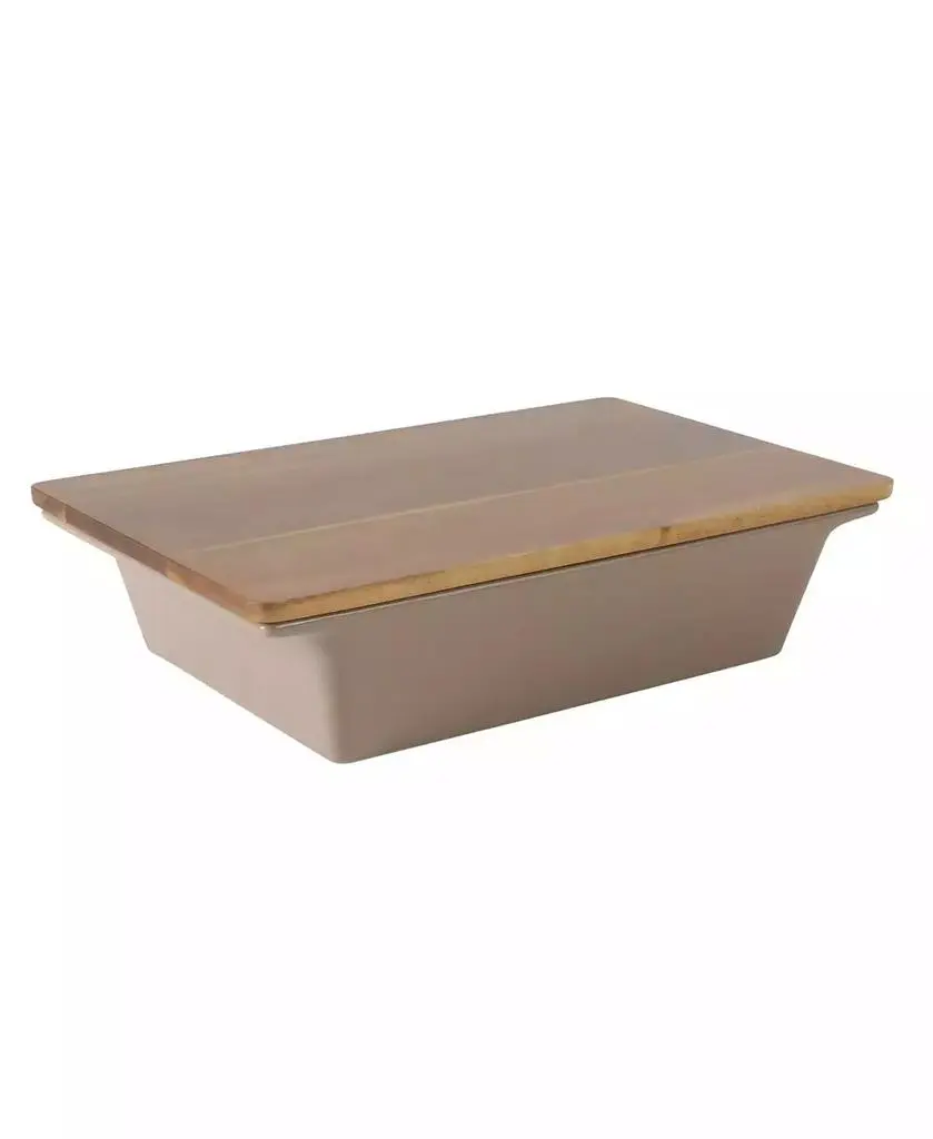 Gibson Home Gibson  Home Elite 2.75-Quart 13.5" x 8.5" Stoneware Baking Dish with Acacia Wood Lid - Taupe Rectangular Oven Safe Baker