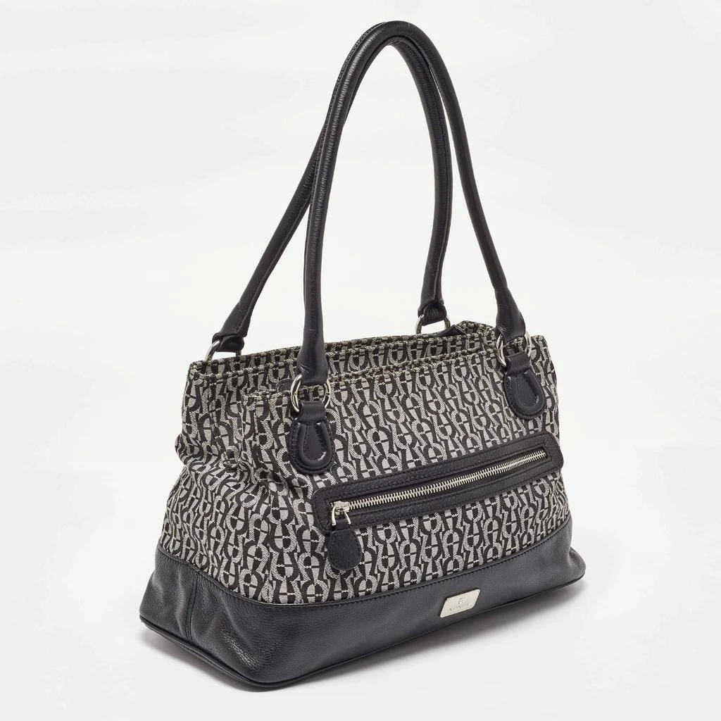 Aigner Aigner Black/White Signature Canvas and Leather Logo Tote 3