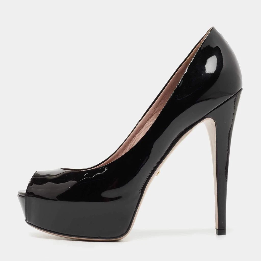 Gucci Gucci Black Patent Leather Peep Toe Platform Pumps Size 40 1