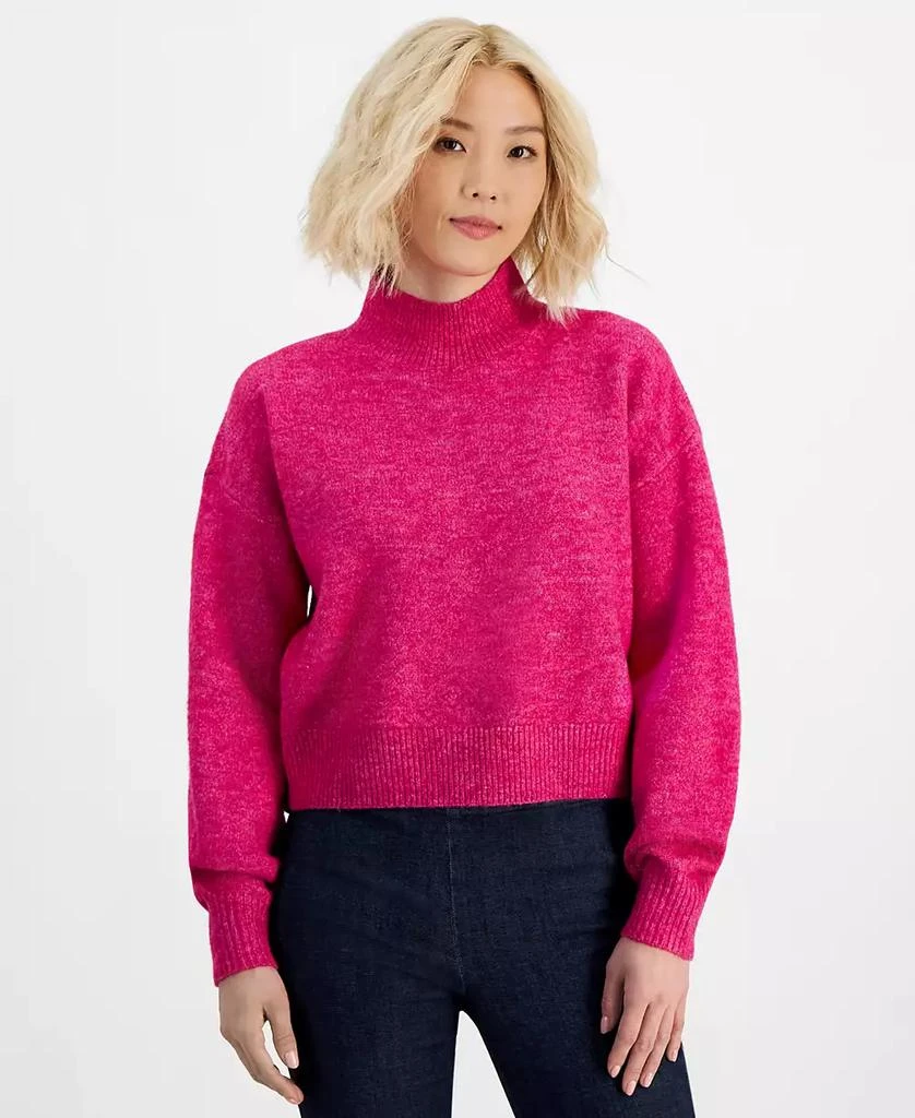 DKNY Women's Petite Mock Neck Boxy Cropped Sweater 1