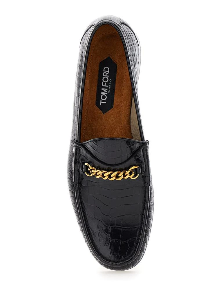 Tom Ford Black Slip-On Loafers With Chain Detail In Croco Effect Leather Man 4