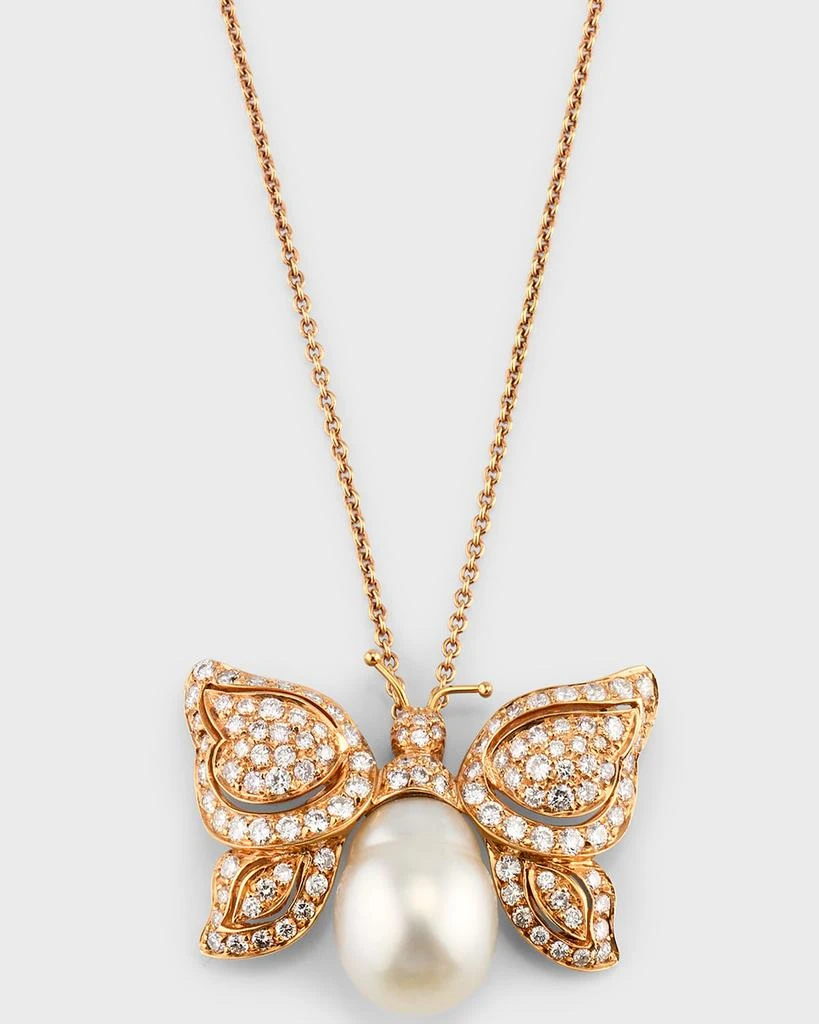 Piranesi 18K Rose Gold White South Sea Pearl and Diamond Butterfly Pendant Necklace 1