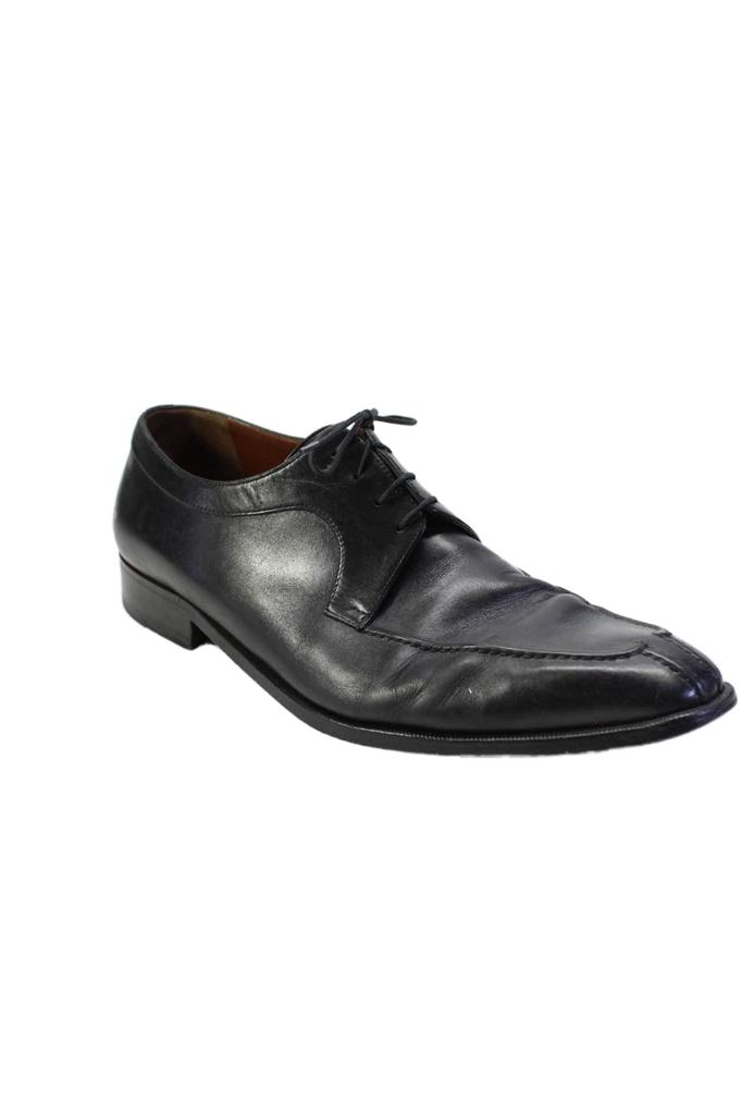 A.TESTONI Mens Leather Darted Apron Square Toe Lace-Up Loafers Black