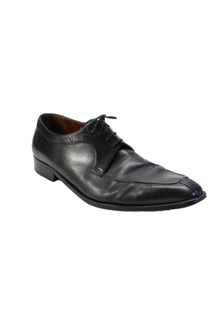 A.TESTONI Mens Leather Darted Apron Square Toe Lace-Up Loafers Black 1