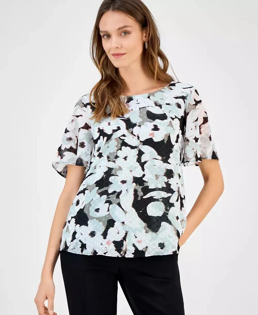 Kasper Women's Printed Swiss Dot Flutter-Sleeve Blouse 1