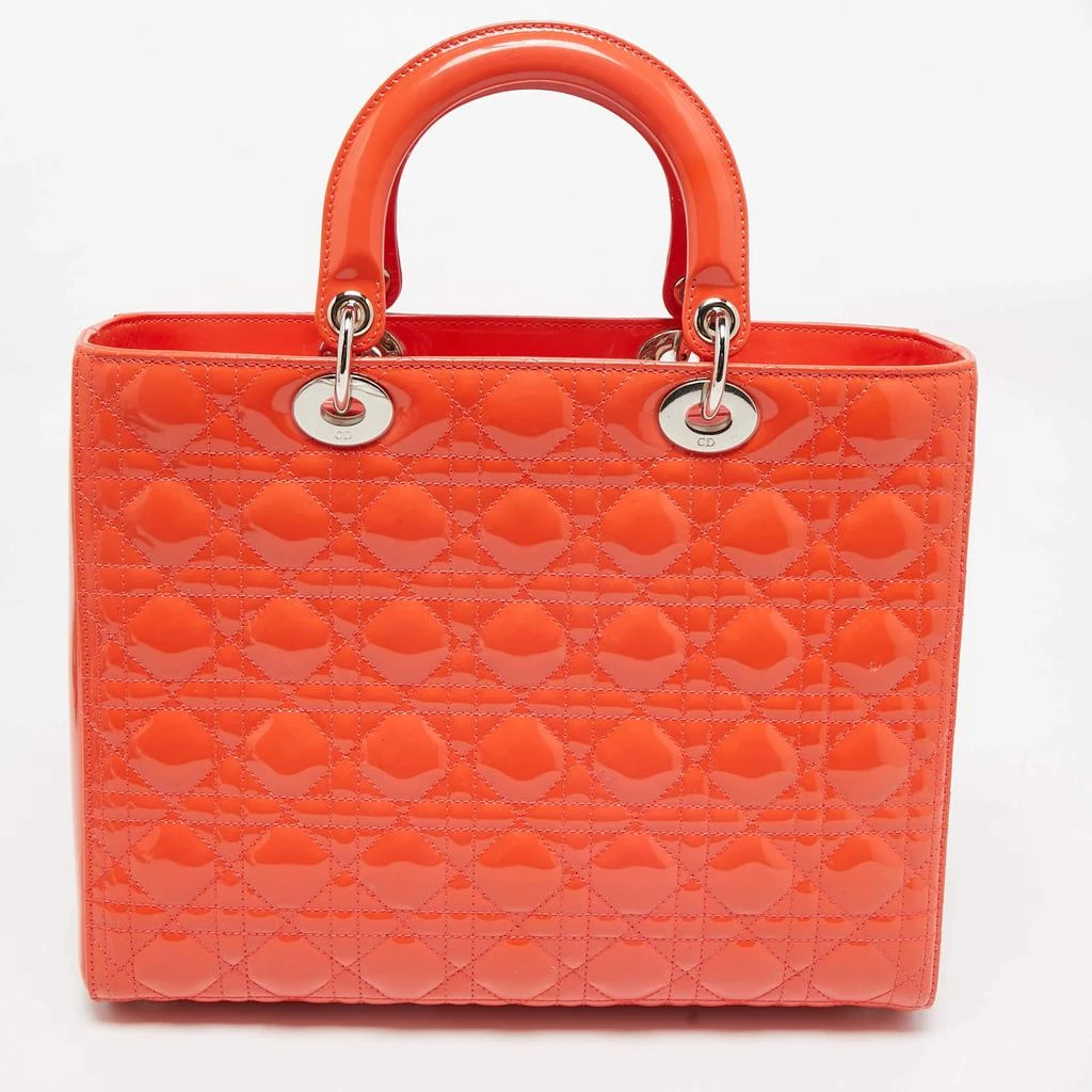 Dior Dior Orange Cannage Patent Leather Large Lady Dior Tote 5