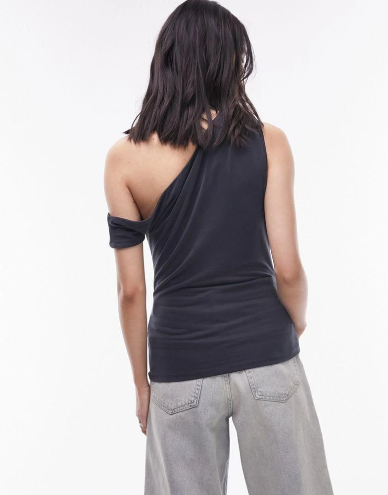 Topshop Topshop cupro draped off the shoulder top in slate 3