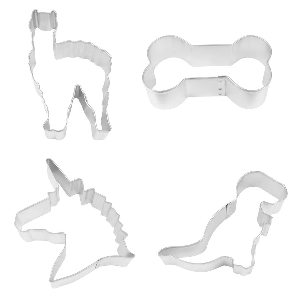 R&M International T-Rex/Unicorn/Llama/Dog Bone Cookie Cutter Set 2