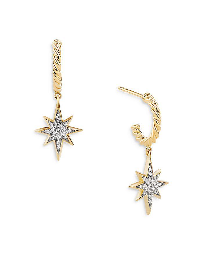 David Yurman Cable Collectibles North Star Drop Earrings in 18K Yellow Gold with Pavé Diamonds