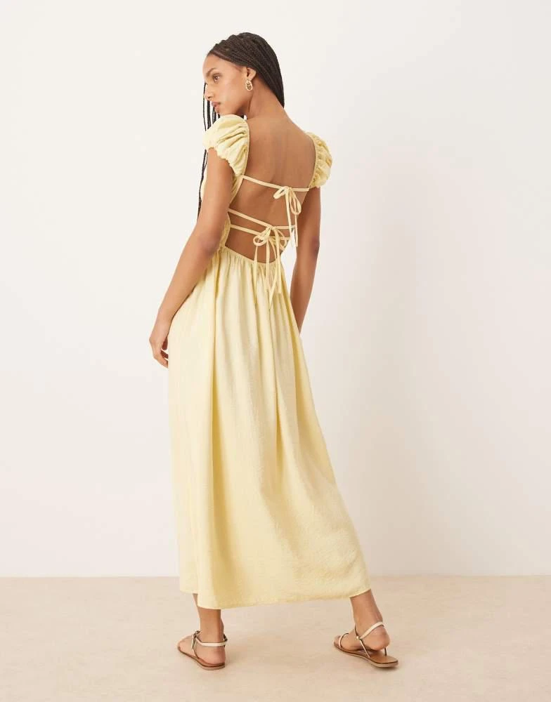 ASOS ASOS DESIGN square neck short sleeve midi dress with cinched channel waist in butter yellow 1