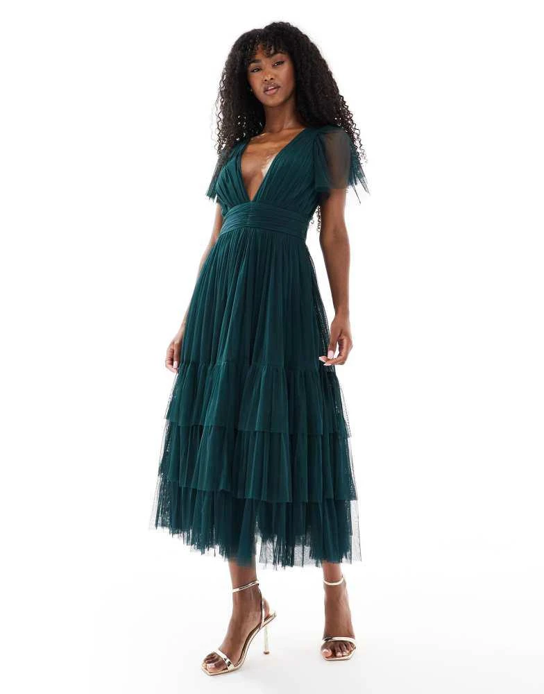 slim fit dress slacks Embroidered Midi Dress with Detachable Straps in Green main image 1