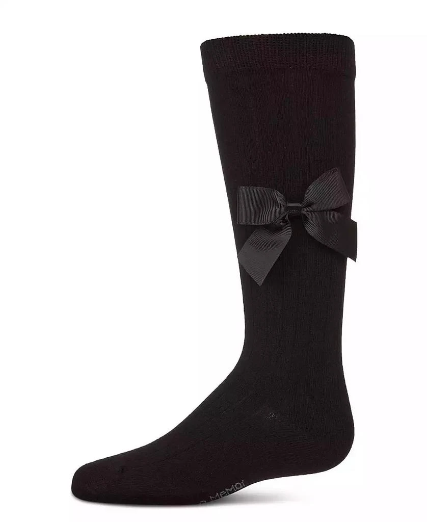 Memoi Big Girls Ribbed Stretch Cotton Bow Trim Knee Sock