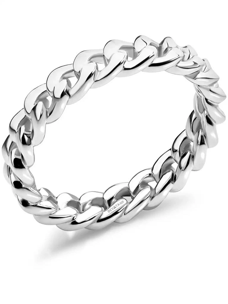 DEVATA Cuban Link Ring in Rhodium Plated Sterling Silver, Size 4