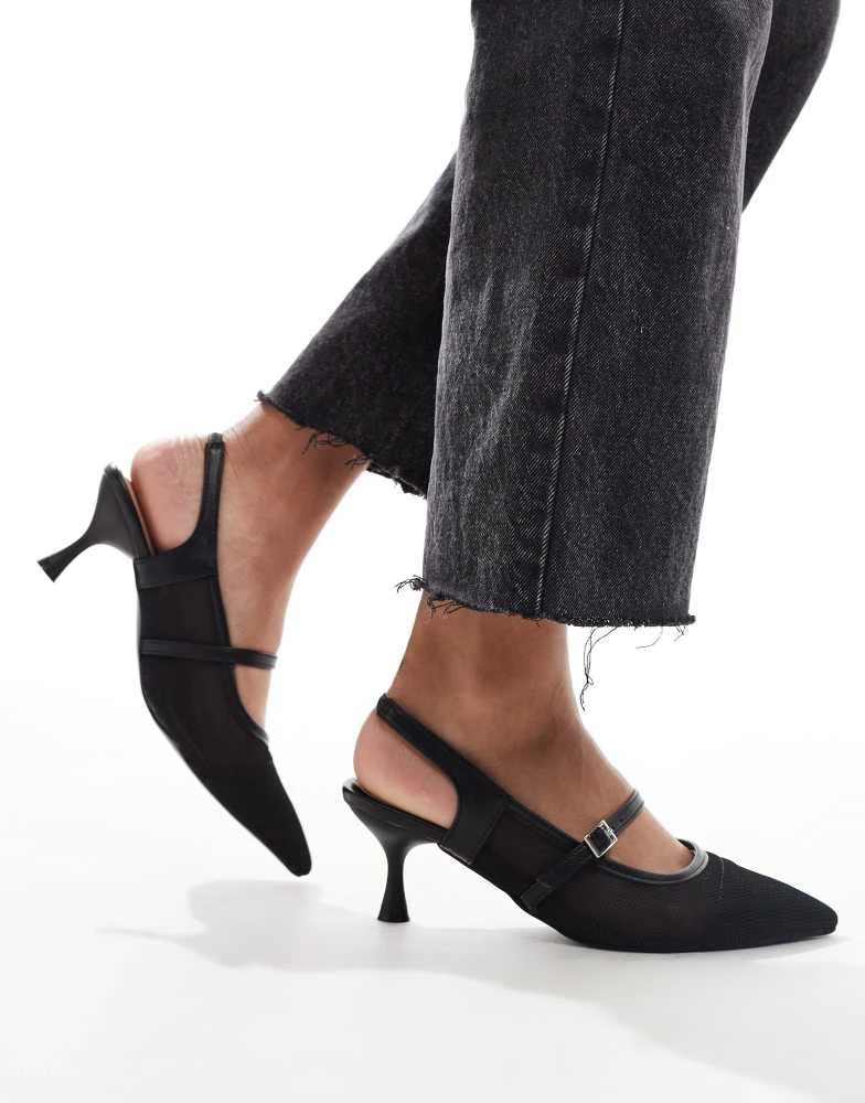 New Look New Look mesh kitten heel slingback in black 1