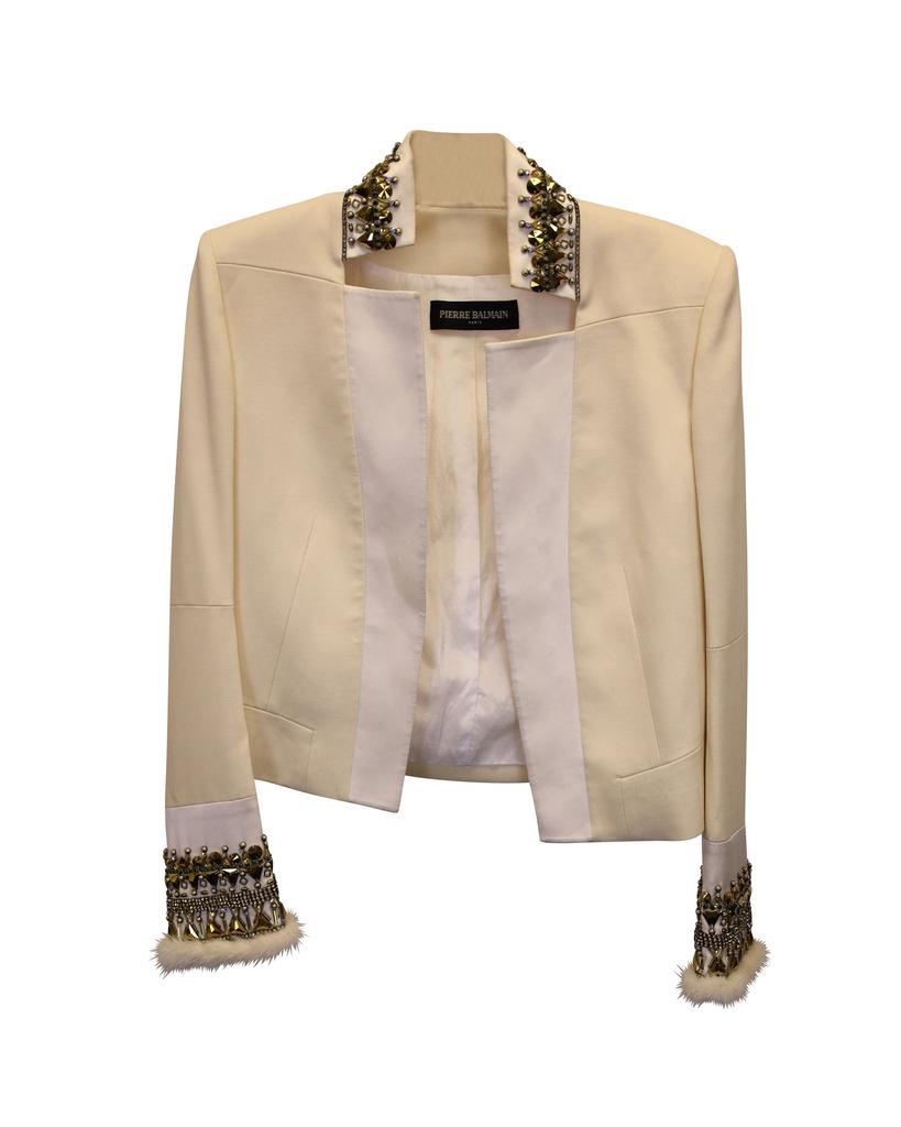 PIERRE BALMAIN Embellished Blazer in White Polyester