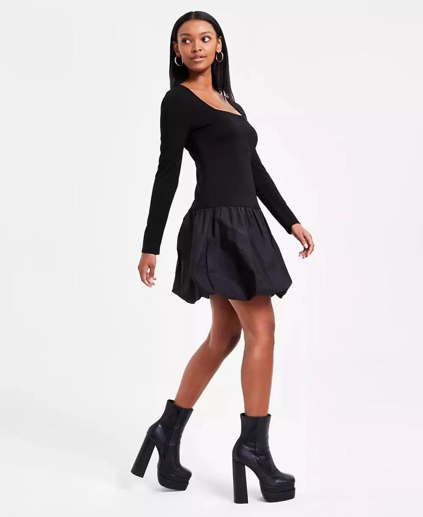 Bar III Women's Mixed Media Long-Sleeve Bubble-Hem Dress, Exclusively at Macy's 3