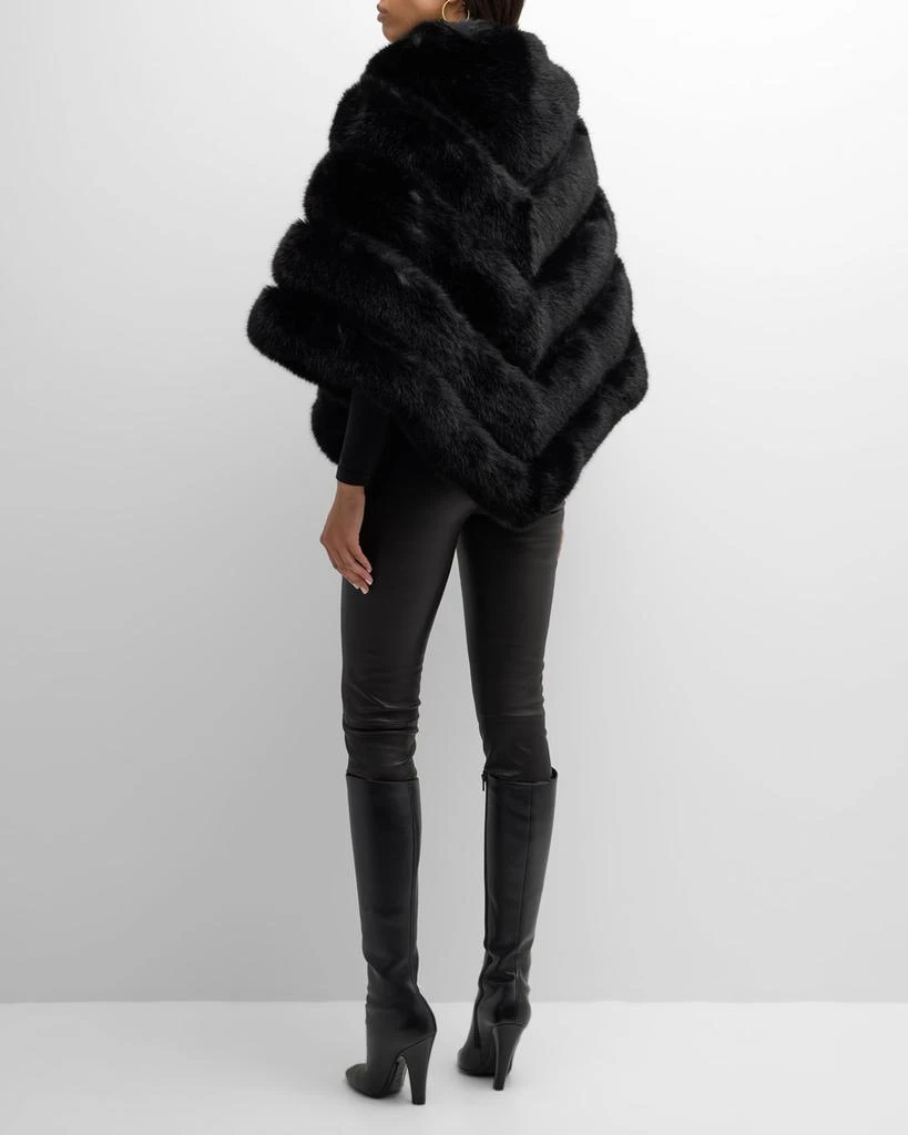 Adrienne Landau Asymmetric Striped Faux Fur Poncho 6