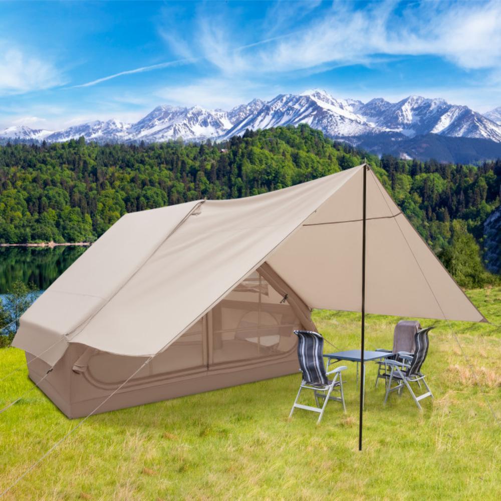 Hivvago 4-6 People Inflatable Camping Tent with Porch and Carrying Bag-Beige