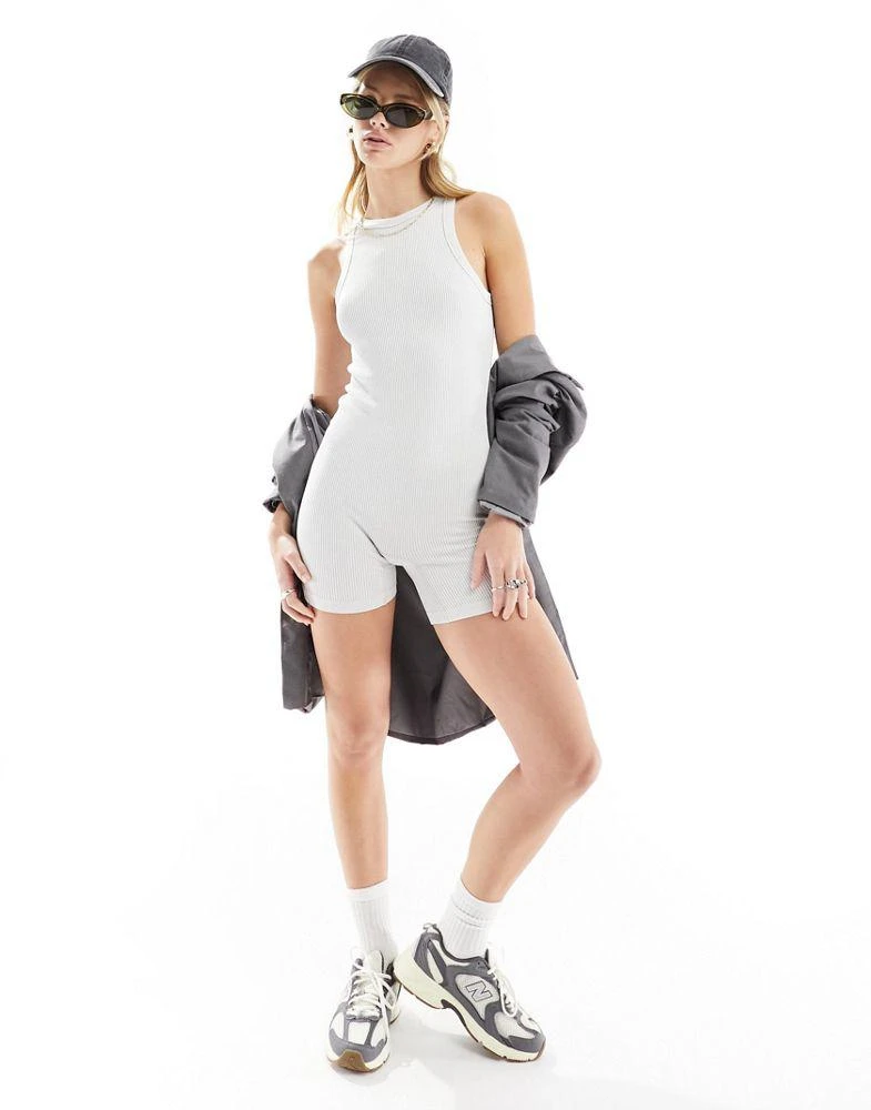 ASOS ASOS DESIGN seamless washed rib playsuit in off white 1