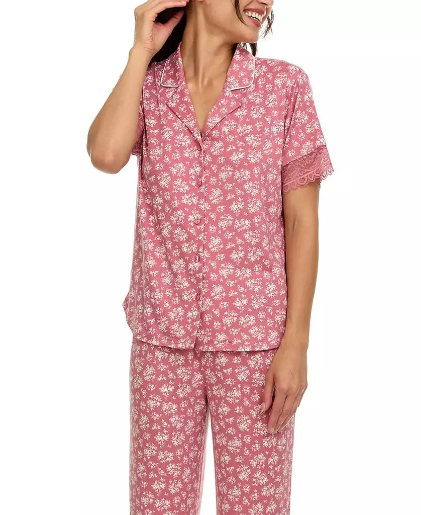 Flora Nikrooz Women's Janelle Notch Top and Capri Pajama Set 2