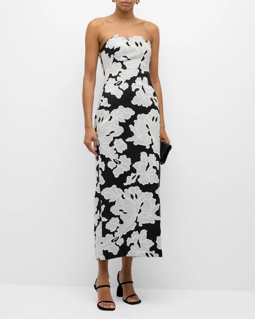 LELA ROSE Natasha Strapless Floral-Embroidered Midi Dress 3