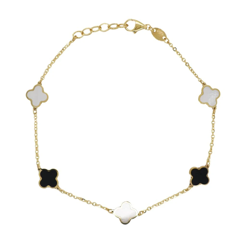 Italian Gold 14K Yellow Gold Station Clover Bracelet - Mother Of Pearl Onyx